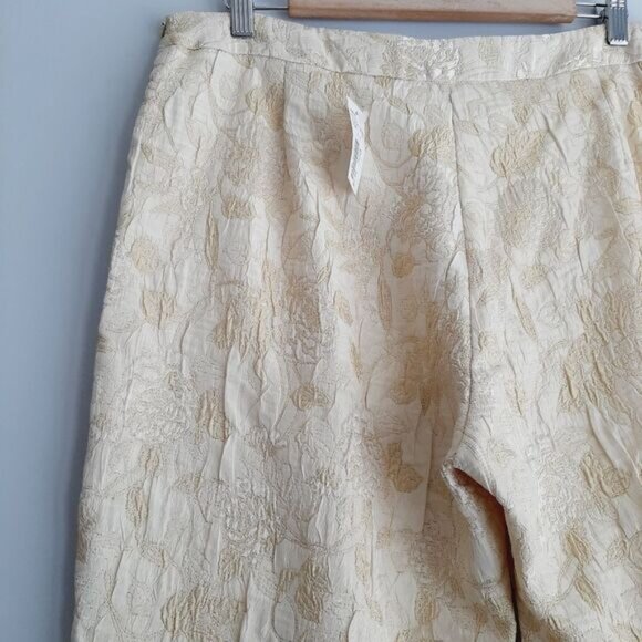 BELLESSA | Floral Jacquard Brocade Crop Ankle Dress Pants Light Cream 14 Flawed - Picture 9 of 16